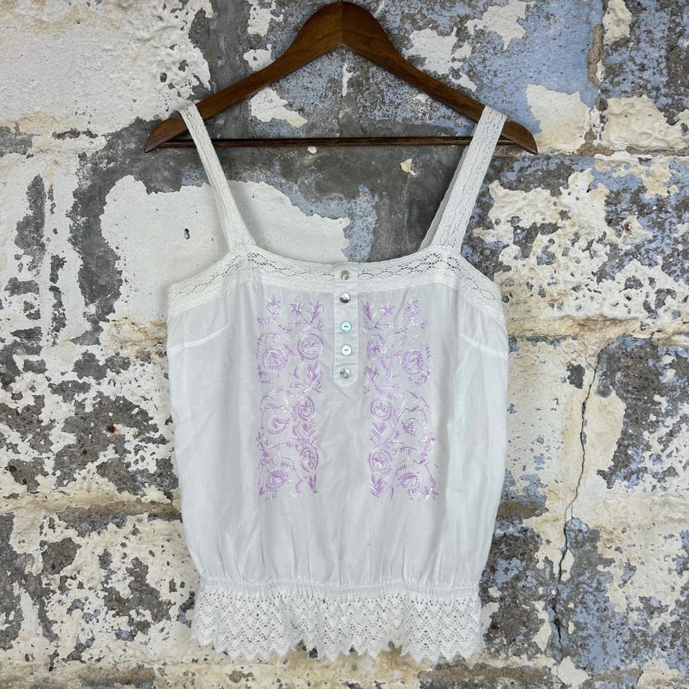 Body Central Embroidered Cami White Boho Crochet Lace Top Large